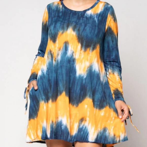 Dresses & Skirts - Plus Size - Orange & Blue Tye Dye Long Sleeve